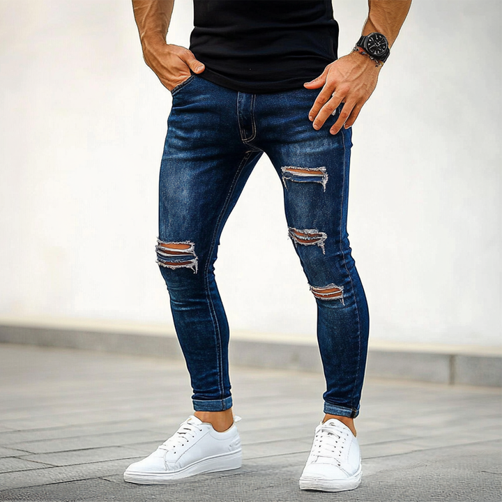 Męskie Zniszczone Vintage Prane Slim Jeans MTA1653F0X