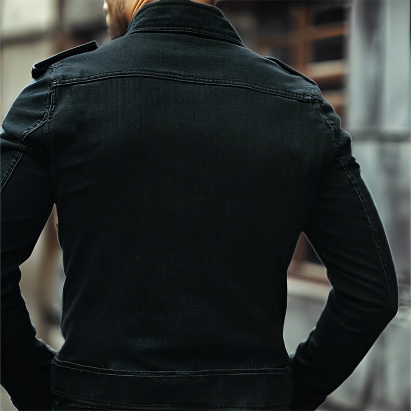 Męska Vintage Dżinsowa Kurtka z Stojącym Kołnierzem 75697045X