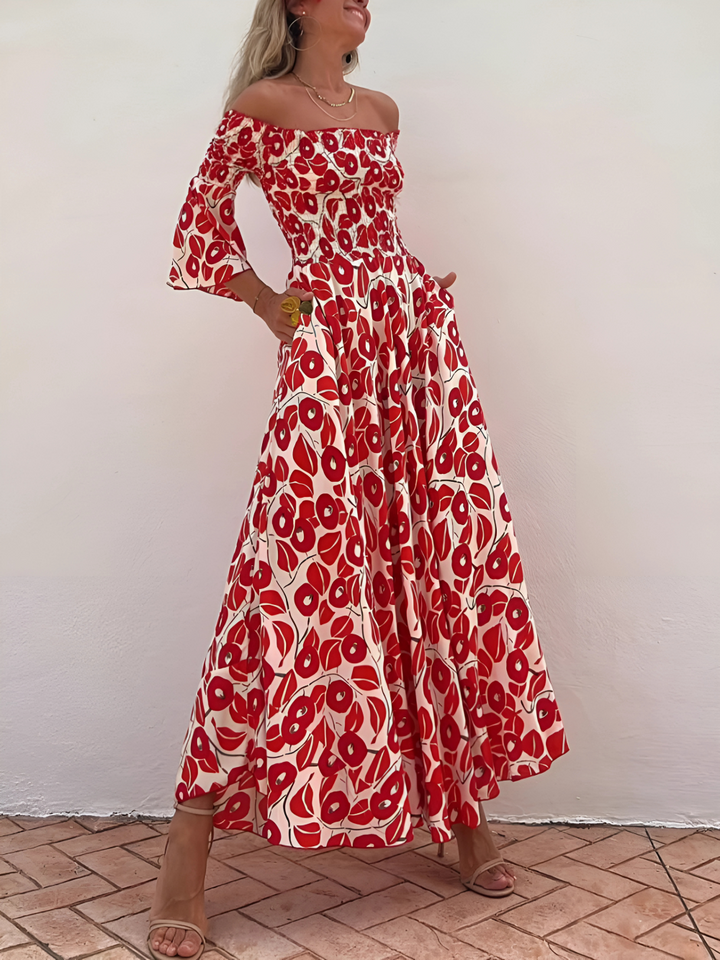 Alina | Maxi sukienka z odkrytymi ramionami i bohemian urok