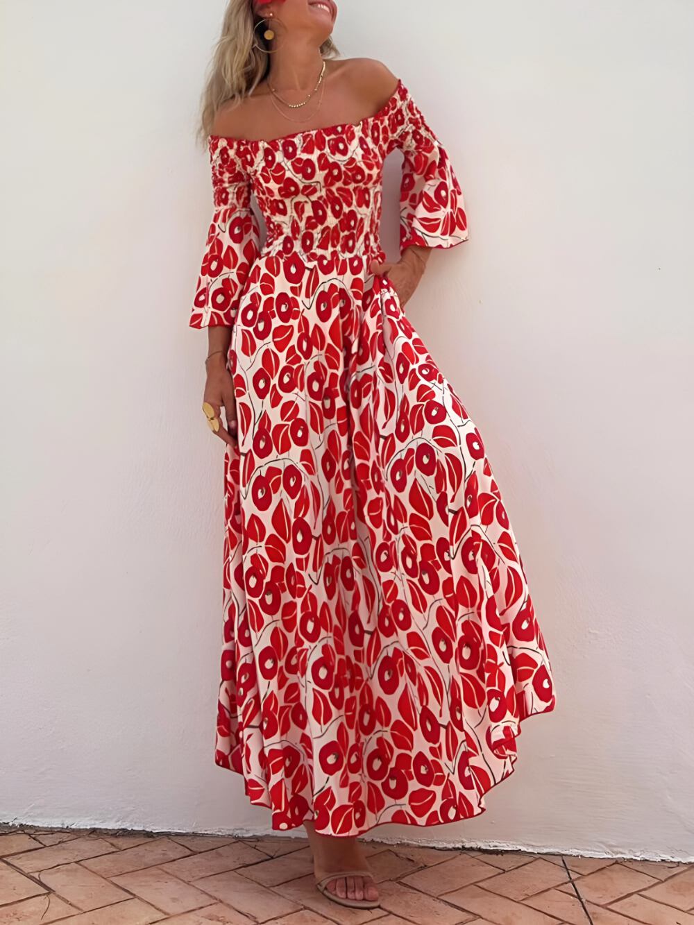 Alina | Maxi sukienka z odkrytymi ramionami i bohemian urok