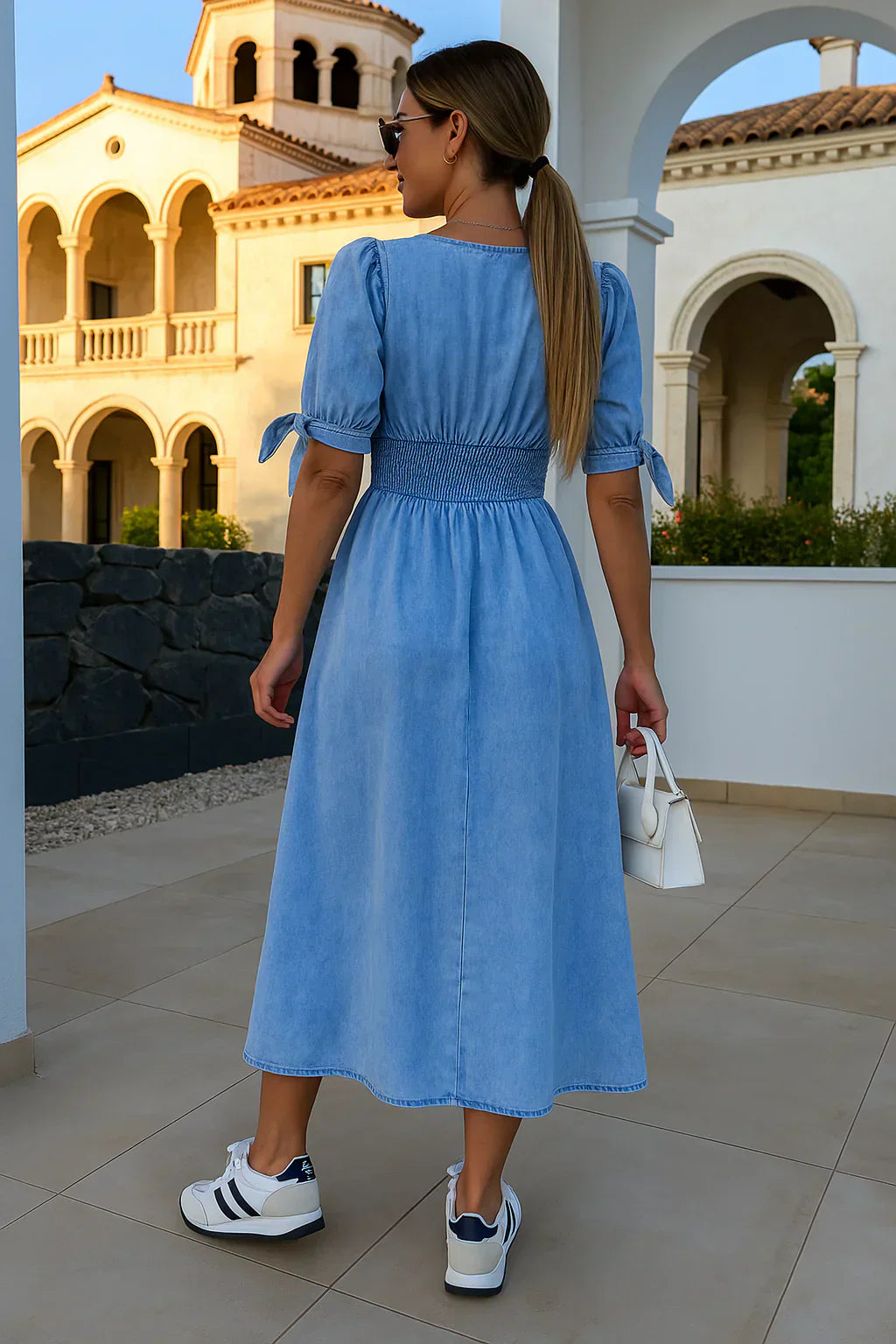 Amelie | Codzienne Midi Sukienka z Falbankowymi Rękawami