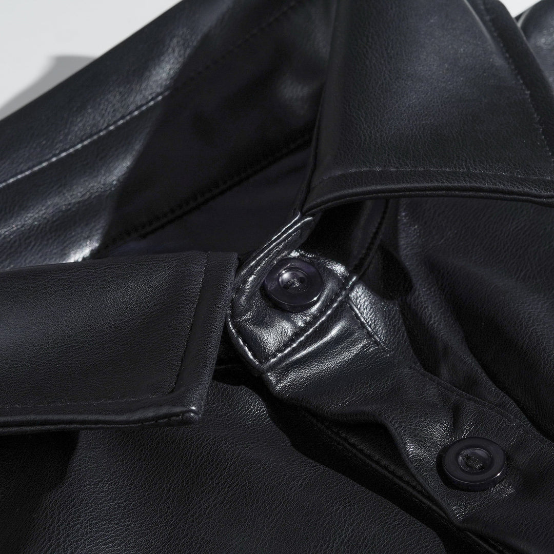 Męska Klasyczna Skórzana Koszula Casual Slim Fit z Długim Rękawem - Model 79897850K