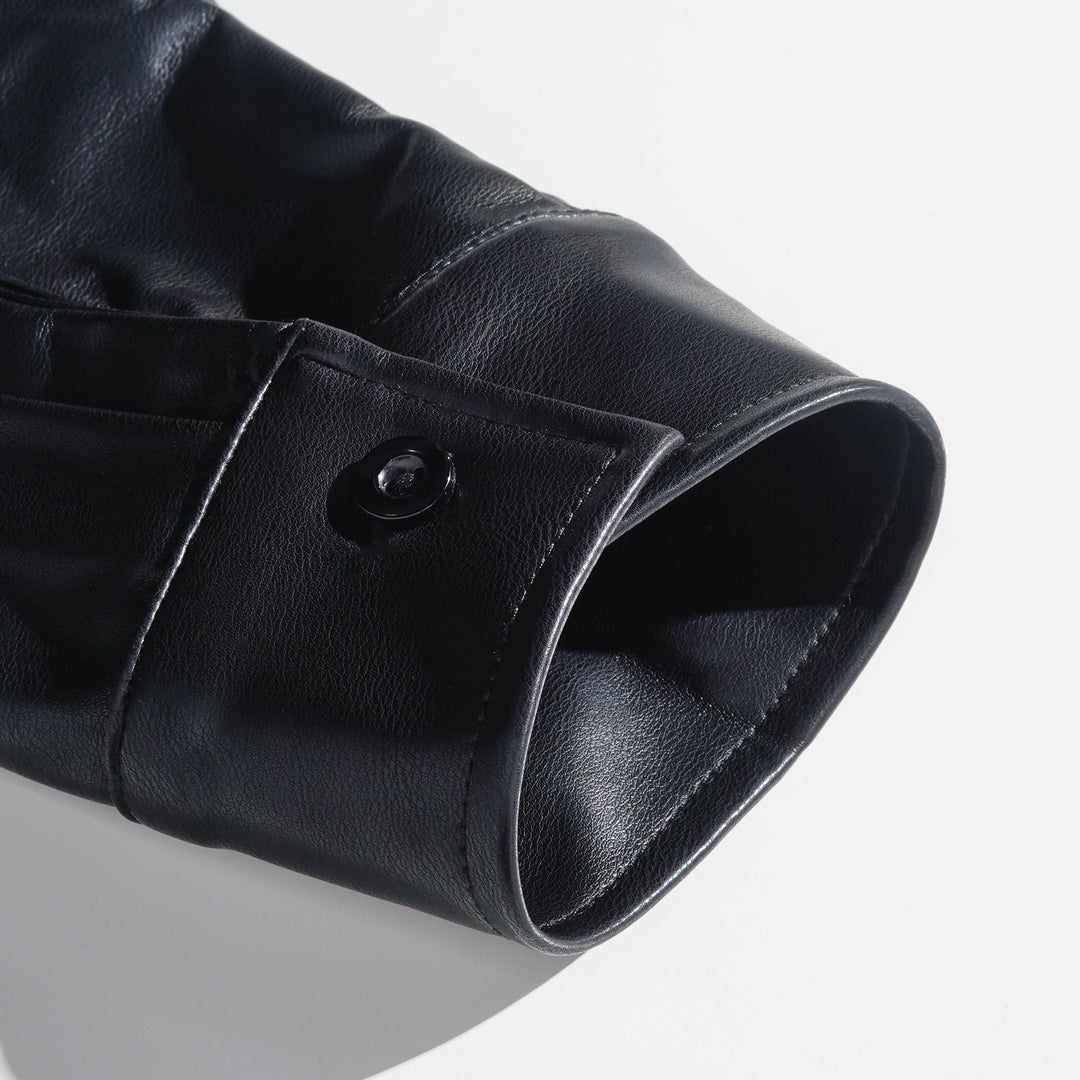 Męska Klasyczna Skórzana Koszula Casual Slim Fit z Długim Rękawem - Model 79897850K