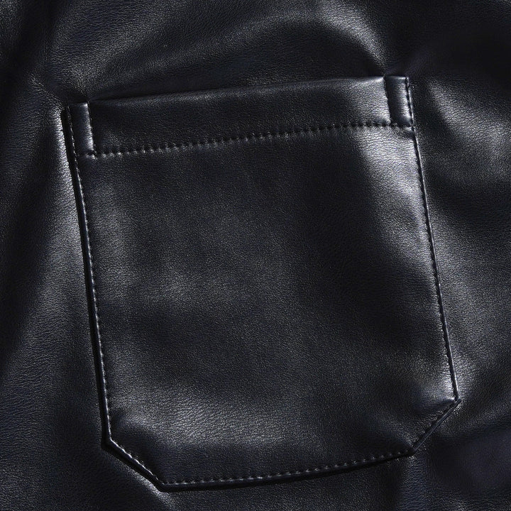 Męska Klasyczna Skórzana Koszula Casual Slim Fit z Długim Rękawem - Model 79897850K