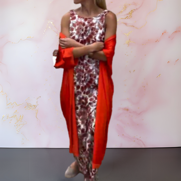 Božena | Elegancka Długa Sukienka z Dopasowanym Kardiganem