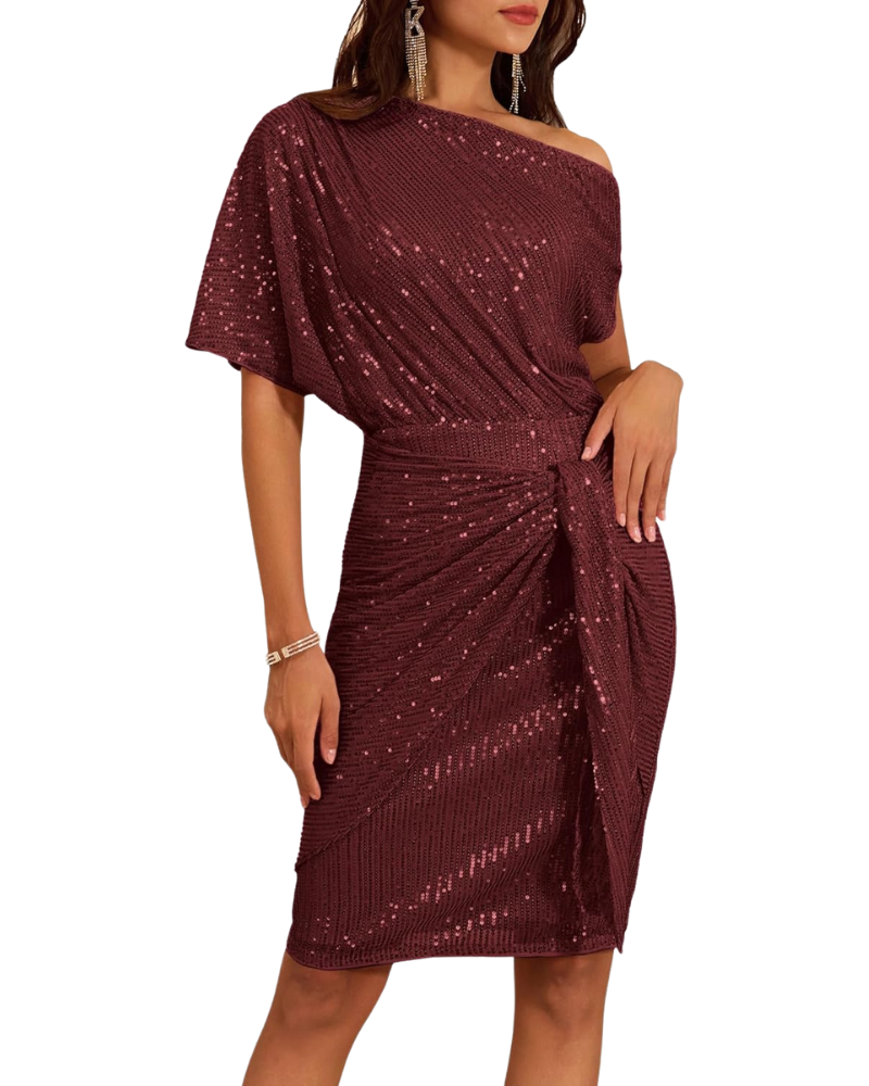 Klaudia | Sukienka na Jedno Ramię z Cekiny na Przyjęcie