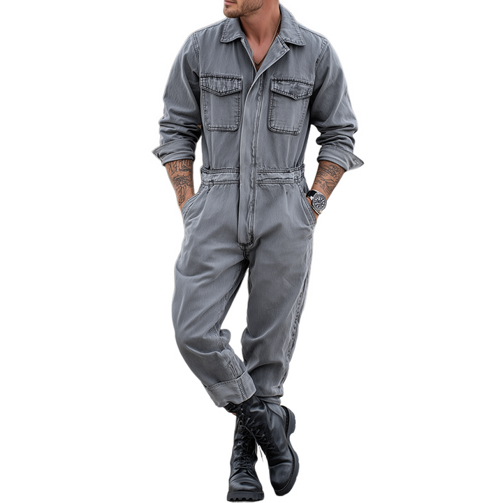 Męska Retro Casual Dżinsowa Prana Koszula z Długim Rękawem Kombinezon MTA0436H3TO