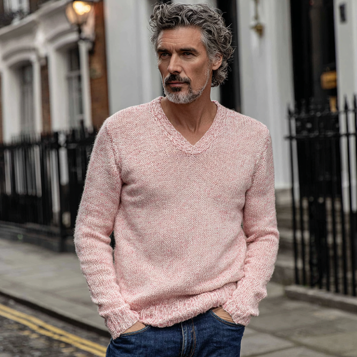 Męski sweter z dekoltem w serek w jednolitym kolorze MTA1426H7X