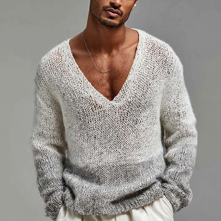 Męski gradientowy sweter z dekoltem V i długim rękawem MTA2096H9Z