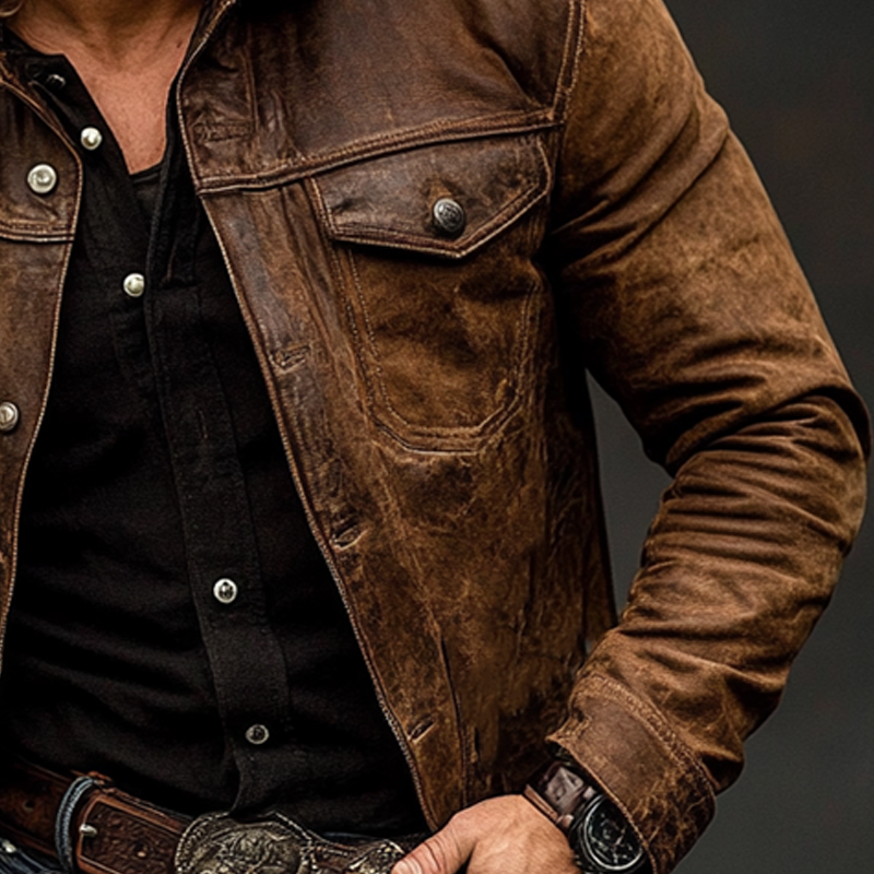 Męska Retro Zniszczona Kurtka z PU Skóry z Kołnierzem - Model MTA2098H3X