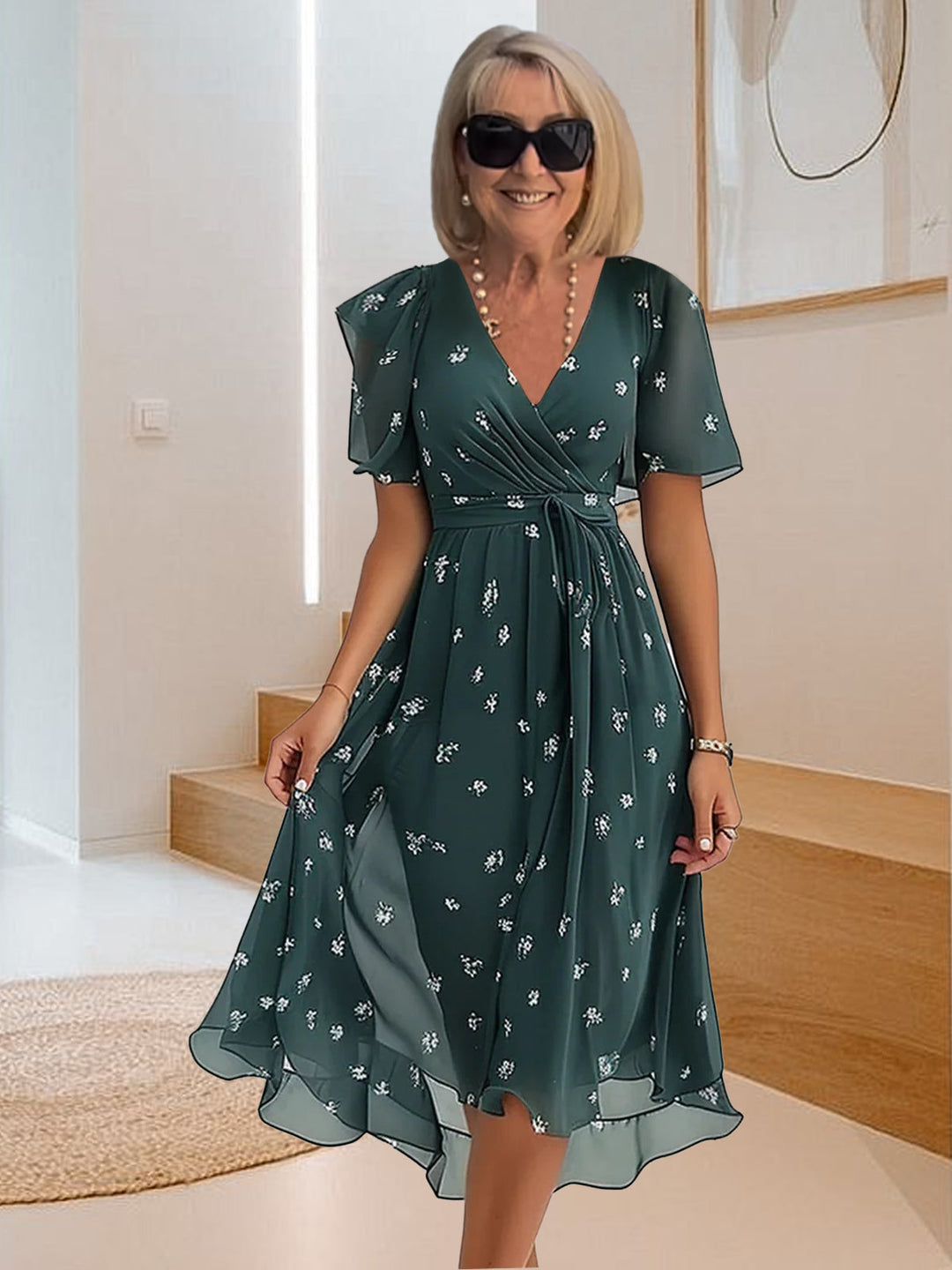 Alicja | Casual sukienka z prostym nadrukiem i dekoltem w kształcie V