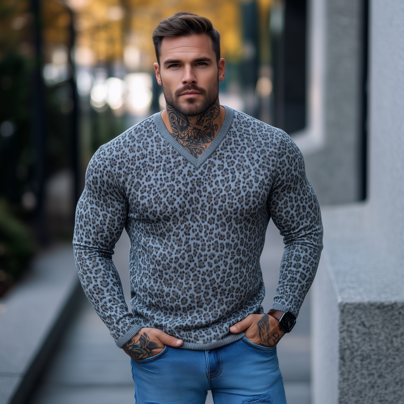 Męski Casual Oddychający Miękki Sweter z Dekoltem w Serek Slim Fit MTA1424H2M