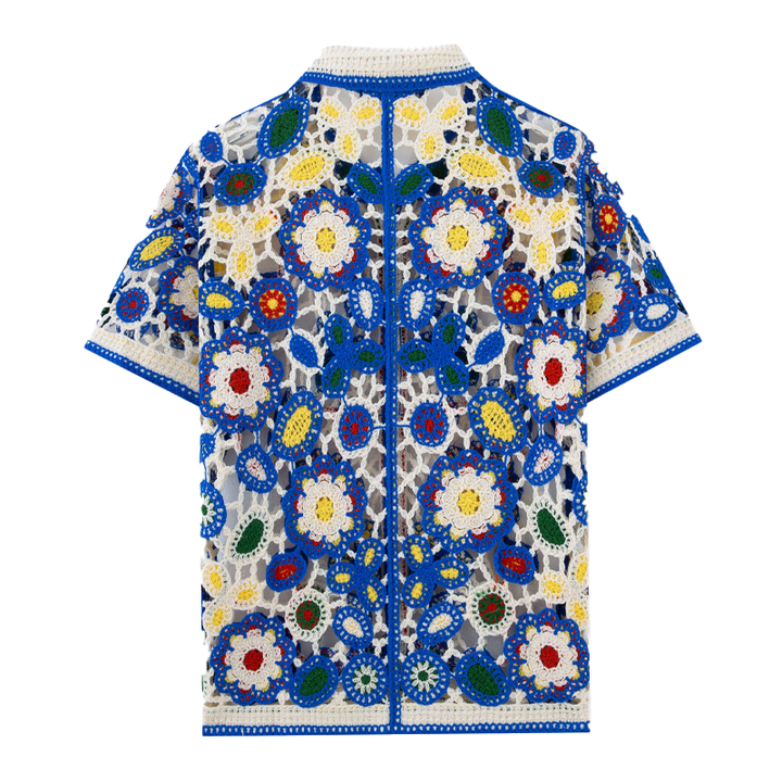 Męska koszula z krótkim rękawem w kwiatowy wzór żakardowy MTA0556F8X