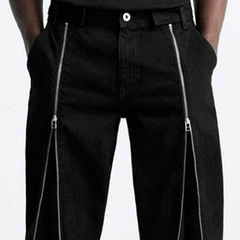 Męskie Stylowe Czarne Spodnie Dżinsowe z Zamkiem MTA0710H4U