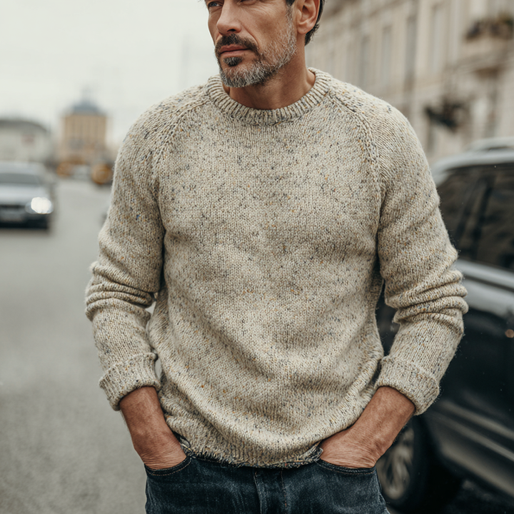 Męski sweter dzianinowy z okrągłym dekoltem i długim rękawem MTA1381H0X