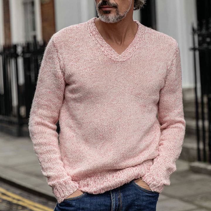 Męski sweter z dekoltem w serek w jednolitym kolorze MTA1426H7X