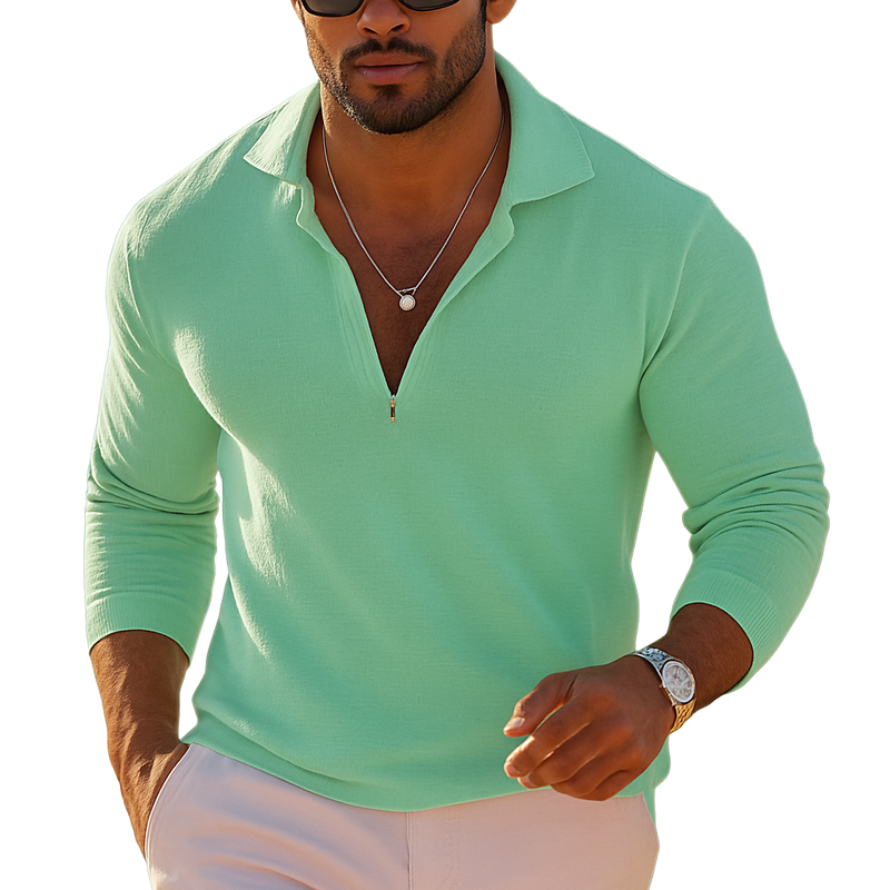 Męski Sweter Pleciony w Prostej Farbę z Luźnym Krojem i Zamkiem MTA2409G2X