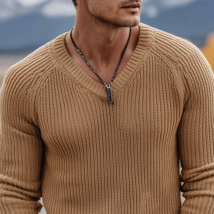 Męski klasyczny casual sweter V-neck slim fit cienki z długim rękawem MTA0247H1K