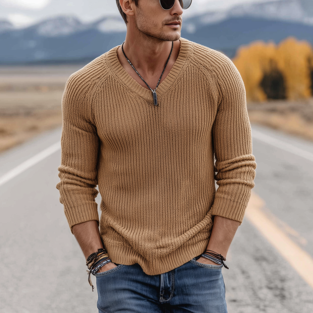 Męski klasyczny casual sweter V-neck slim fit cienki z długim rękawem MTA0247H1K