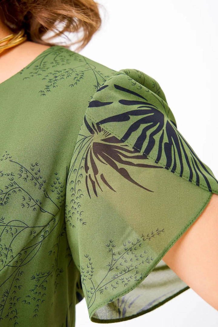 Jolanta | Elegancka Midi Sukienka z Chiffonu z Wzorem Kwiatowym