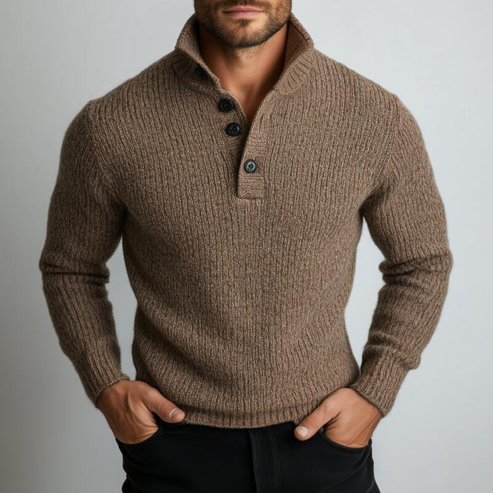 Męski Vintage Gładki Sweter z Kołnierzykiem Polo Slim Fit z Długim Rękawem MTA2756H8M