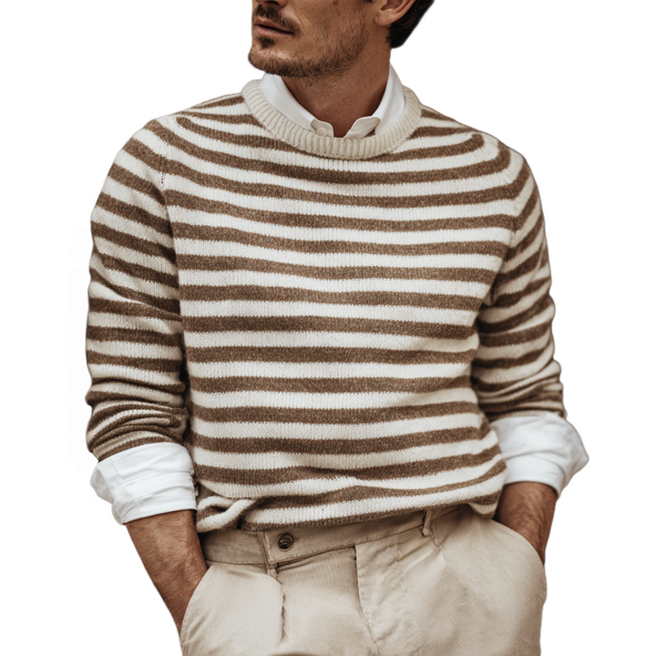 Męski sweter w paski z okrągłym dekoltem i długim rękawem MTA2026H7Z