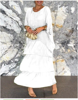 Dorota | Boho Maxi Sukienka z Efektem Warstwowym