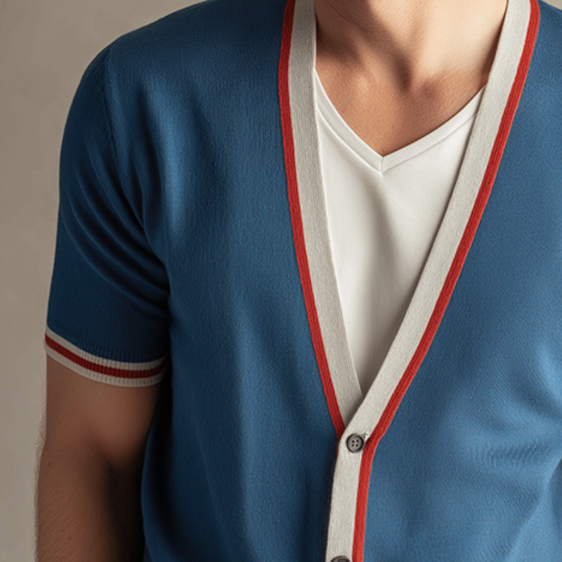 Męski Retro Casual Sweter Krótki Rękaw w Kontrastowych Kolorach MTA0639H4TO