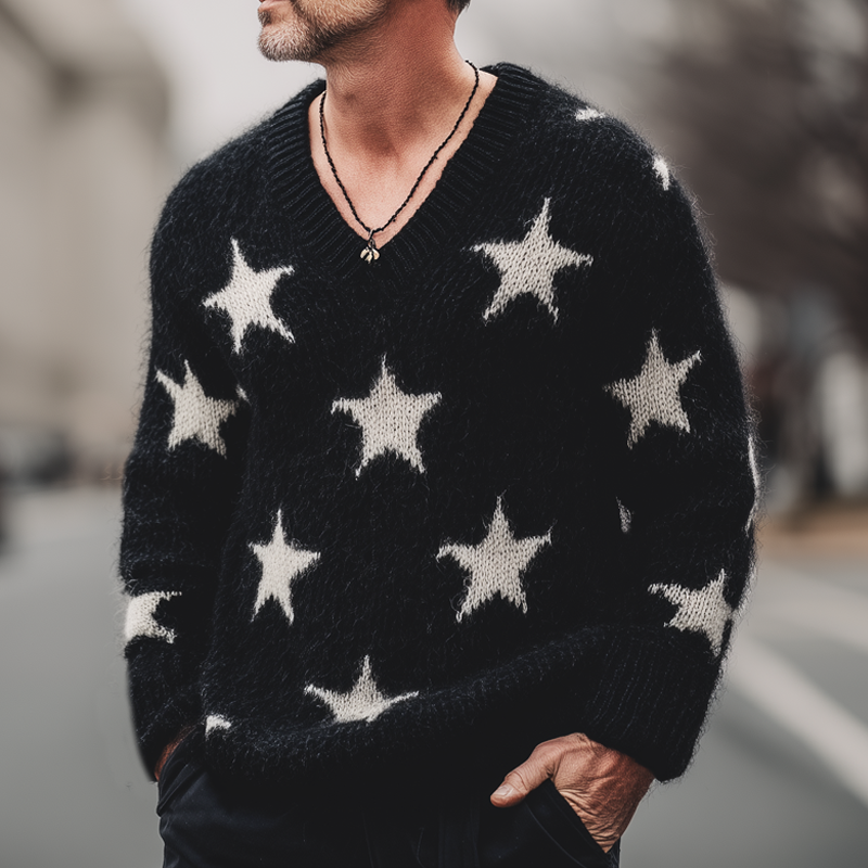 Męski Casual Sweter V-Neck z Gwiazdami MTA2832H2U