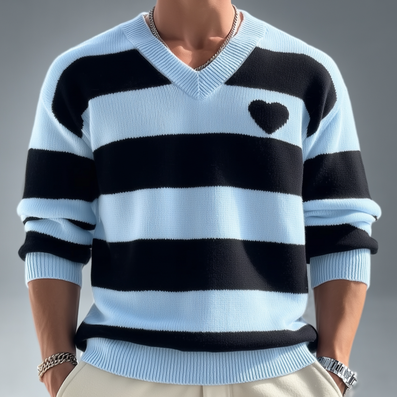 Męski sweter casual z dekoltem w serek, luźny, dziany, z długim rękawem MTA3127G5M