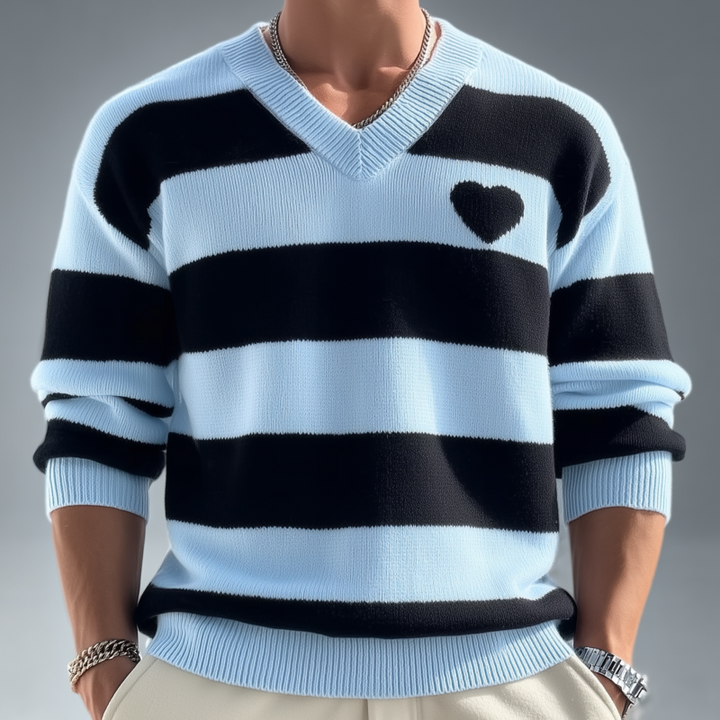 Męski sweter casual z dekoltem w serek, luźny, dziany, z długim rękawem MTA3127G5M