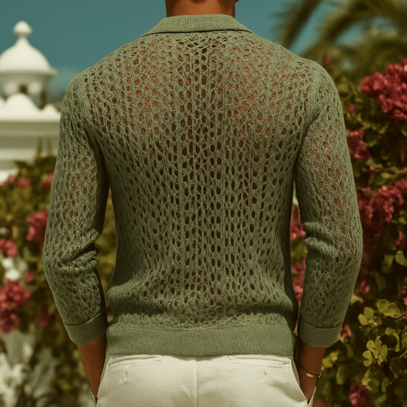 Męska Retro Casual Koszula z Długim Rękawem w Stylu Hollow Knit MTA2892G7TO