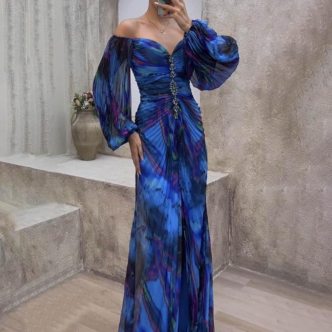 Helena | Plisowana Maxi Sukienka w Kolorach Wschodu Słońca