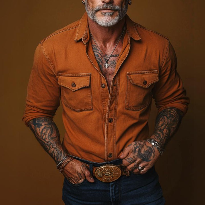 Męska koszula retro casual z długim rękawem i kieszenią 51033666TO