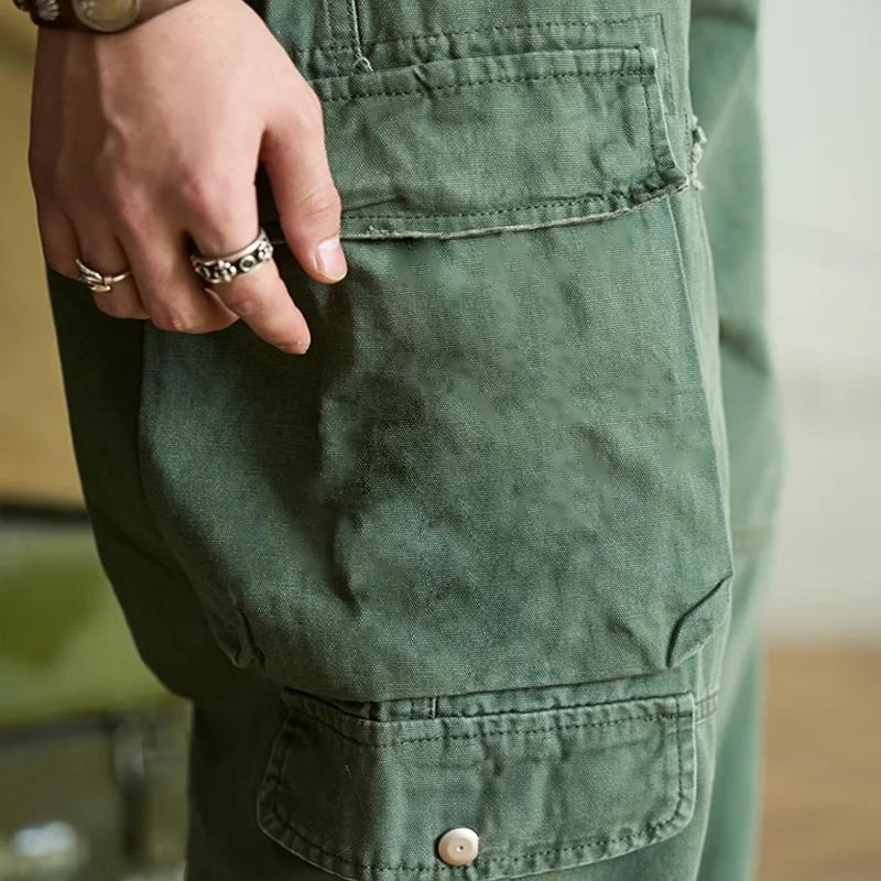 Męskie Vintage Cargo Spodnie w Prostej Farbze z Wiele Kieszeniami 64054002Y