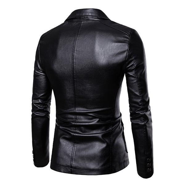 Męska Slim Fit Vintage Marynarka PU z Dwoma Guzikami - Styl 32344449M