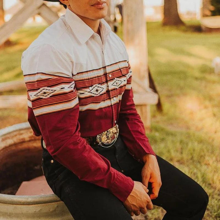 Męska dżinsowa koszula westernowa z kołnierzykiem i długim rękawem - model 35190529X