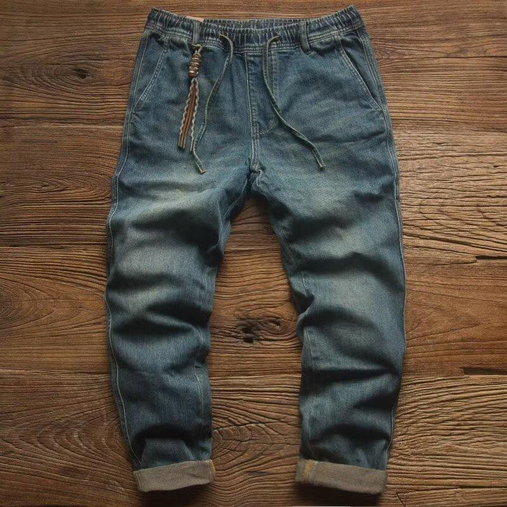 Męskie Luźne Dżinsy z Sznurkiem, Proste 92815137Y