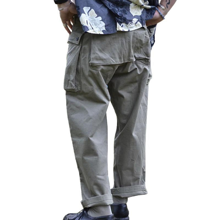 Męskie Vintage Wielokieszeniowe Proste Luźne Spodnie Cargo z Bawełny 31031389M