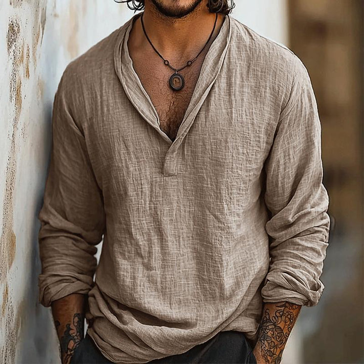 Męska koszula retro casual z długim rękawem z bawełny i lnu - model 45851855TO