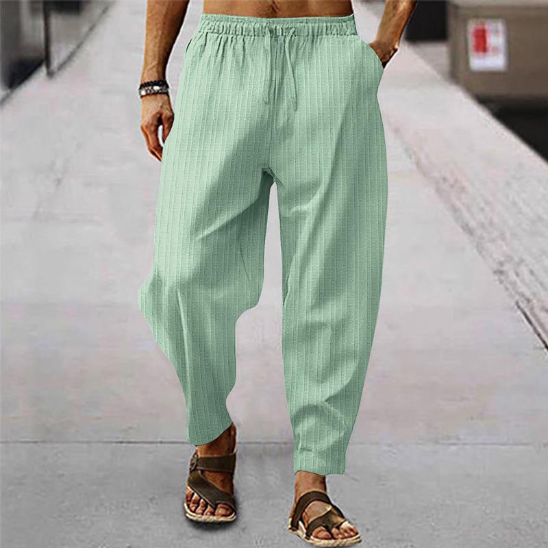 Męskie przewiewne sportowe spodnie z bawełny i lnu w paski 71867122X