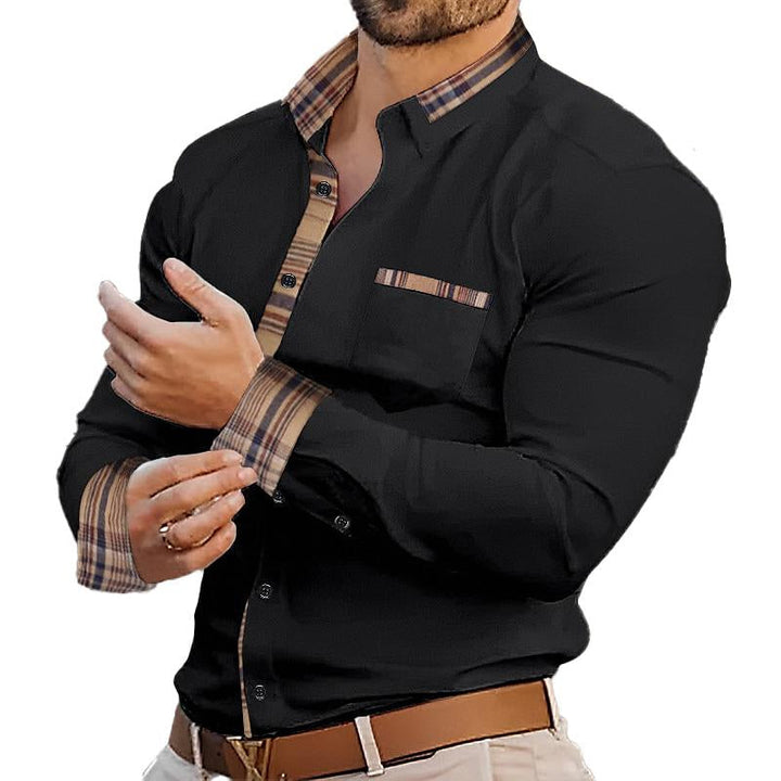 Męska koszula w kratę z kolorowymi akcentami, casualowa, z długim rękawem i kołnierzykiem 70124804X