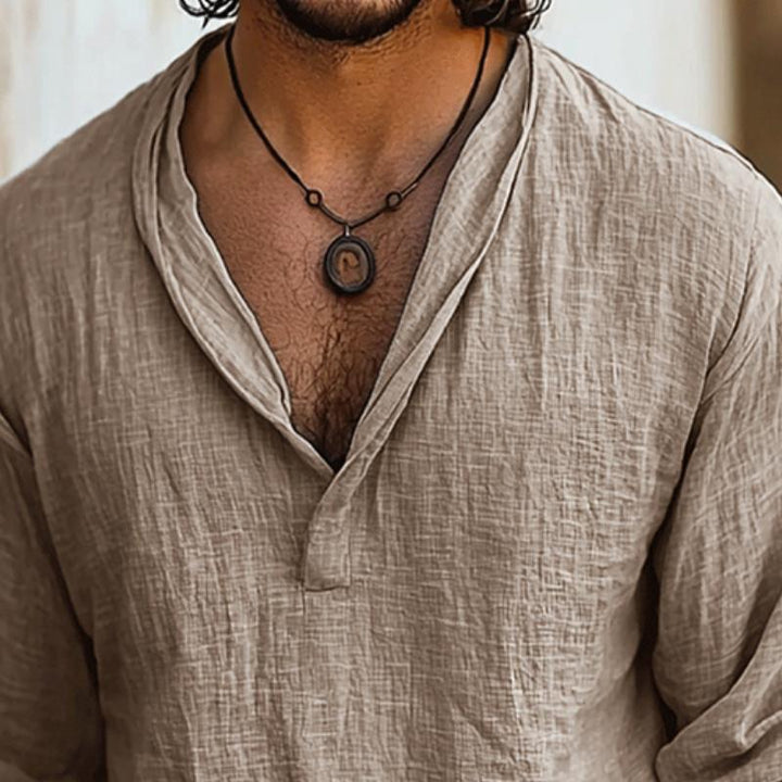 Męska koszula retro casual z długim rękawem z bawełny i lnu - model 45851855TO