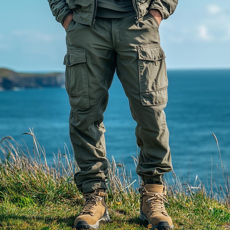 Męskie Spodnie Cargo w Prostej Kolorze z Wiele Kieszeniami 76423225Z