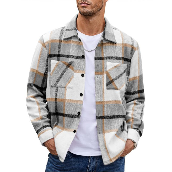 Vintage Męska Flanelowa Koszula w Kratę z Długim Rękawem - Model 17882382Y