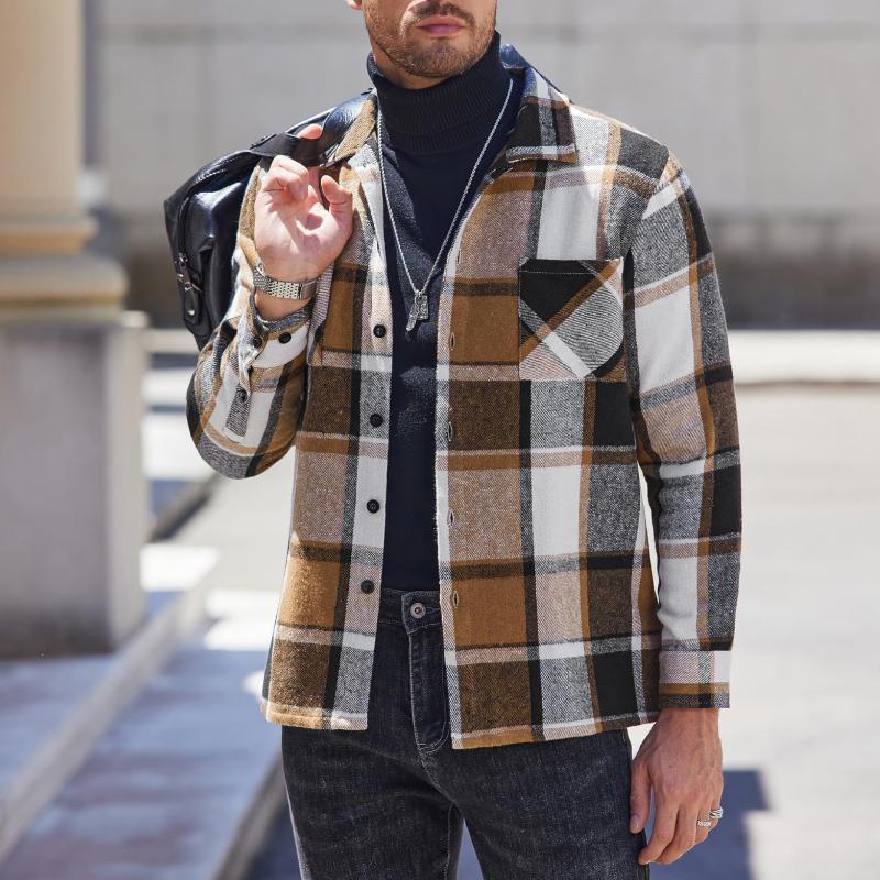 Vintage Męska Flanelowa Koszula w Kratę z Długim Rękawem - Model 17882382Y