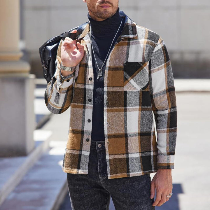 Vintage Męska Flanelowa Koszula w Kratę z Długim Rękawem - Model 17882382Y