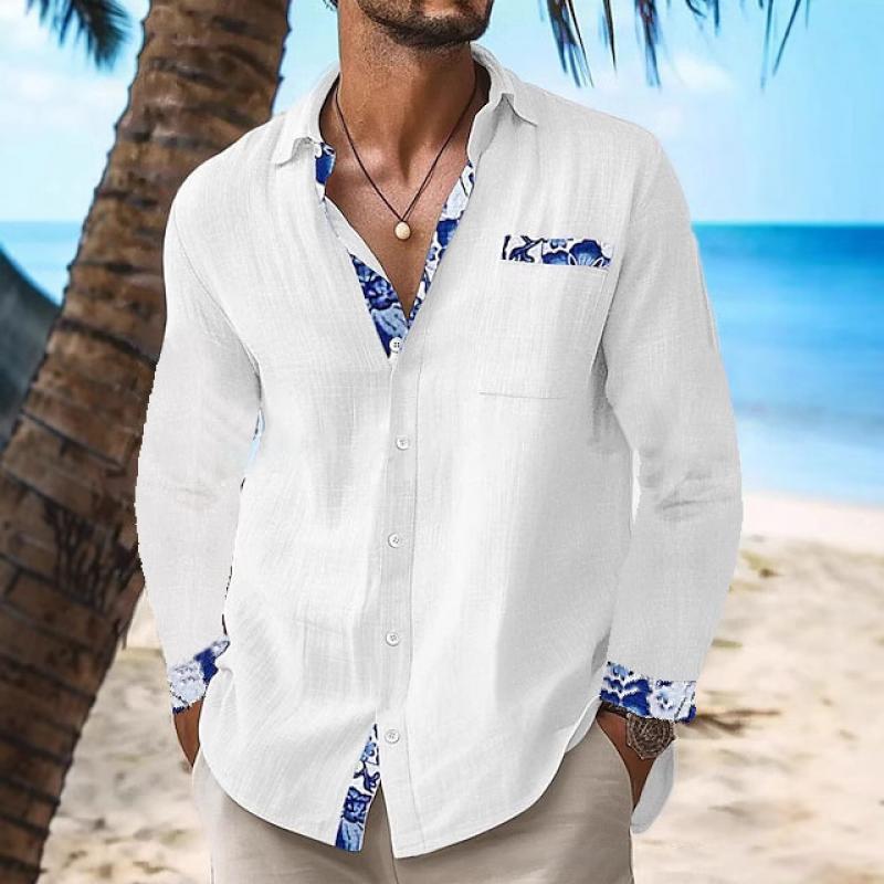 Męska koszula z długim rękawem z ozdobnym nadrukiem 63725351Z