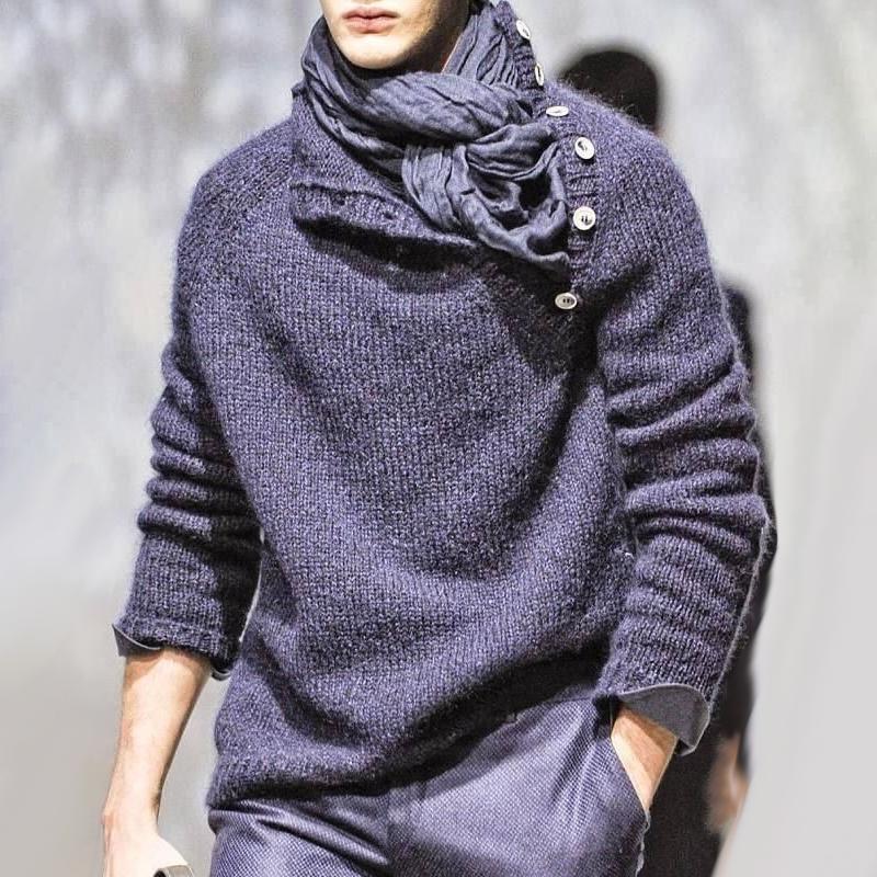 Męski sweter z długim rękawem i guzikami w jednolitym kolorze 21588765Z