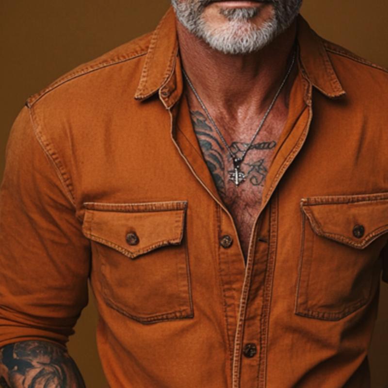 Męska koszula retro casual z długim rękawem i kieszenią 51033666TO